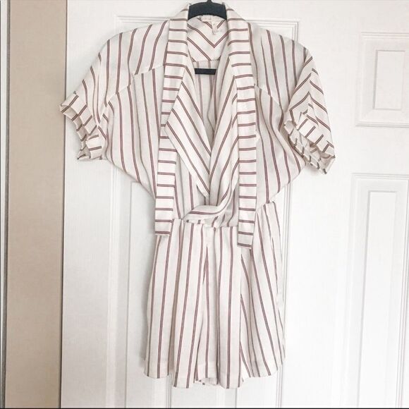 Maje Imaly Satin Playsuit Romper Striped Tie Neck - Picture 6 of 12